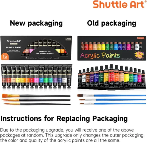 Vista 9 de Shuttle Art Juego de pintura acrílica, tubos de 15 x 0.4 fl oz, calidad de artista, pigmentos ricos no tóxicos, colores perfectos para niños