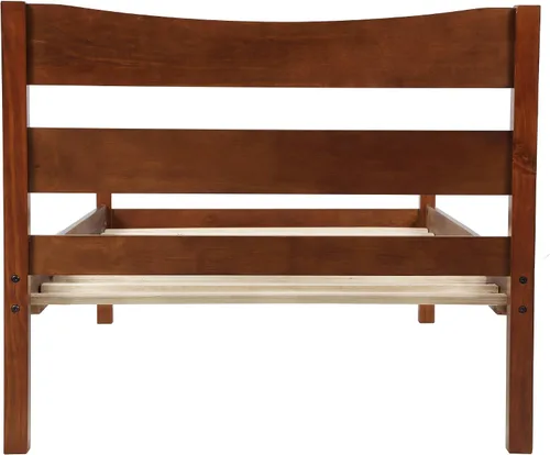 Vista 8 de MERITLINE Cama de plataforma de tamaño individual con cabecero y estribo, marco de cama de madera, no necesita somier, nogal