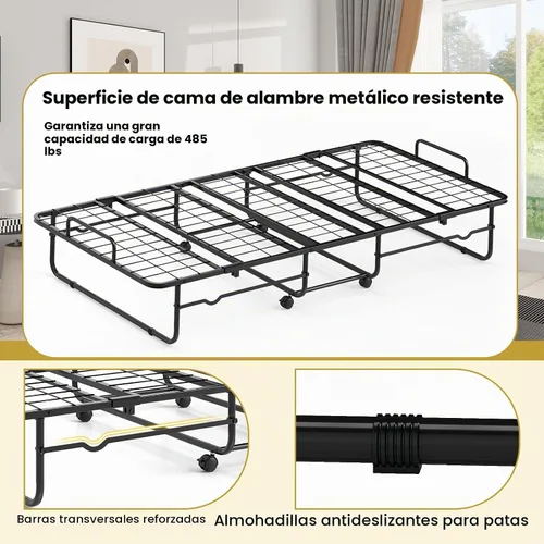 Vista 7 de Giantex Cama plegable individual con colchón, cama portátil enrollable con marco de metal resistente, cama plegable que ahorra espacio con colchón