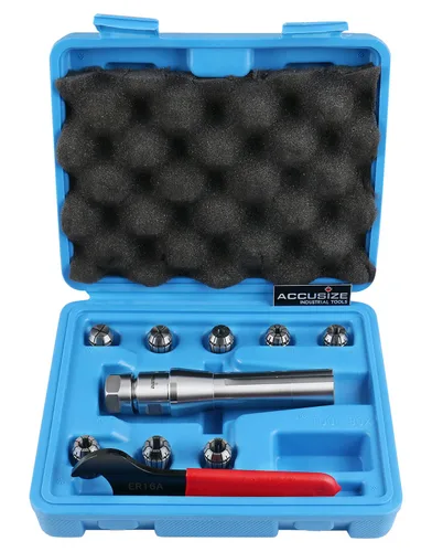 Vista 2 de Accusize Industrial Tools R8 Shank Plus 8 Pcs Sistema de Collet Er16, 3/32" - 3/8", 1 Llave en una Caja Ajustada, 0223-0944 3/32"-3/8", Alloy