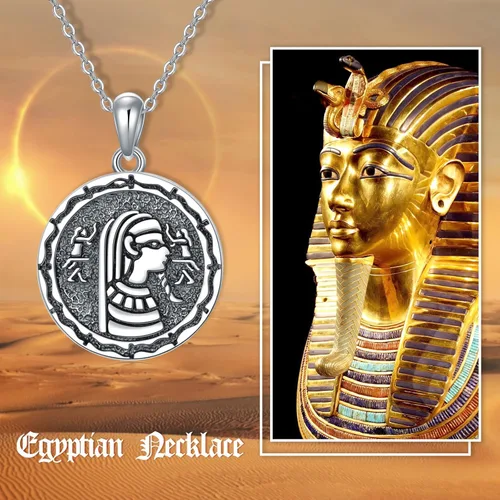 Vista 6 de VONALA Sterling Silver Hamsa Lion Lotus Masonic Mandala Triple Moon Goddess Egyptian Pharaoh Pendant Necklace Jewelry Gothic Punk Gifts for Men Women