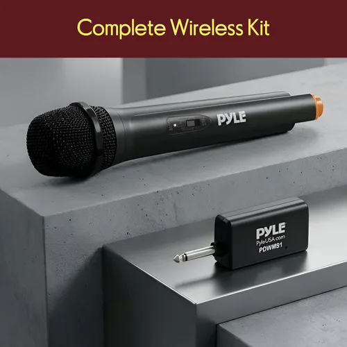 Vista 7 de Pyle Sistema de Micrófono Inalámbrico VHF Portátil - Conjunto Transmisor de Micrófono Dinámico Unidireccional de Mano Profesional Operado por