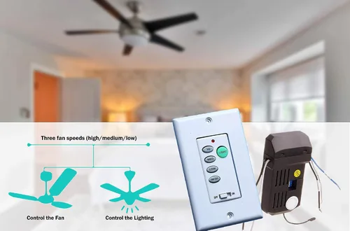 Vista 4 de Ventilador de techo y luz Control de pared Ventilador de techo Kits de control remoto con velocidad ajustable y atenuador de luz