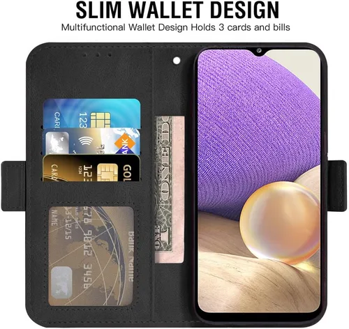 Vista 3 de Asuwish Funda compatible con Samsung Galaxy A32 5G 2021 de 6.5 pulgadas y protector de pantalla de vidrio templado, soporte de tarjeta de cuero