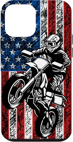 Vista 16 de Funda vintage con bandera estadounidense para iPhone 16 Motocross Dirt Bike