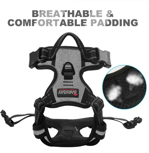 Vista 24 de BARKBAY - Arnés para perro sin tirones con clip frontal, material resistente y reflectante, asa de fácil control para pasear perros grandes