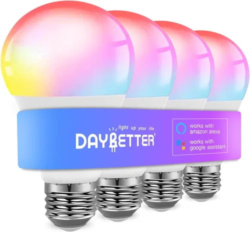 Vista 10 de DAYBETTER Bombillas inteligentes, bombilla Alexa, bombillas WiFi, bombilla RGBCW que cambia de color A19 9W 800LM, bombillas inteligentes que