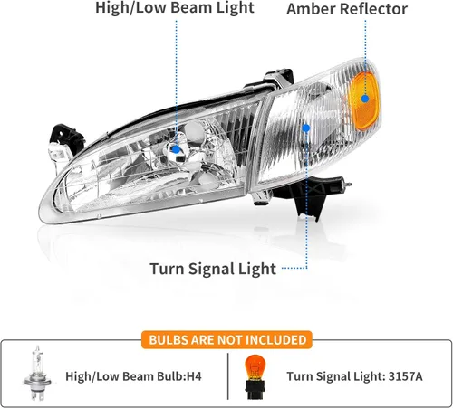 Vista 2 de DWVO Conjunto de faros delanteros compatible con Corolla 1998 1999 2000 carcasa cromada de repuesto con luces de señal