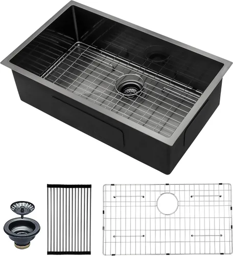 Vista 40 de Mocoloo Fregadero de barra bajo encimera de 13 pulgadas color negro plomizo – Fregadero de cocina pequeño de acero inoxidable T304 de 13 x 15