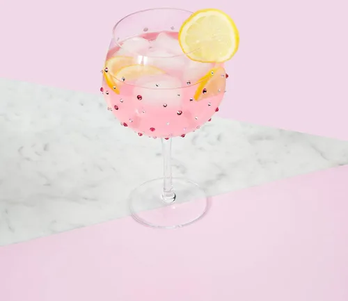 Vista 5 de Pavilion - Copa de vino con tallo de 24 onzas, piedras preciosas de cristal rosa, cristal de cumpleaños