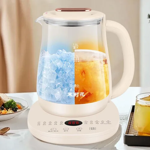 Vista 6 de Olla para preservar la salud, hervidor eléctrico con control de temperatura, para sopa, gachas, té de hierbas, base de acero inoxidable, panel