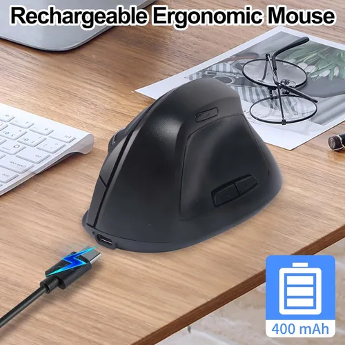 Vista 4 de Ratón inalámbrico Bluetooth, ergonómico, vertical, recargable, silencioso, portátil, inalámbrico, modo dual, de alta precisión, con receptor USB