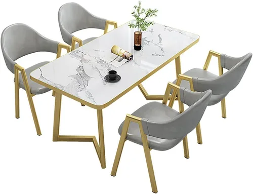 Vista 9 de LITFAD Juego de comedor con parte superior de piedra sinterizada escandinava con mesa de comedor rectangular, moderna mesa de comedor con 4 sillas