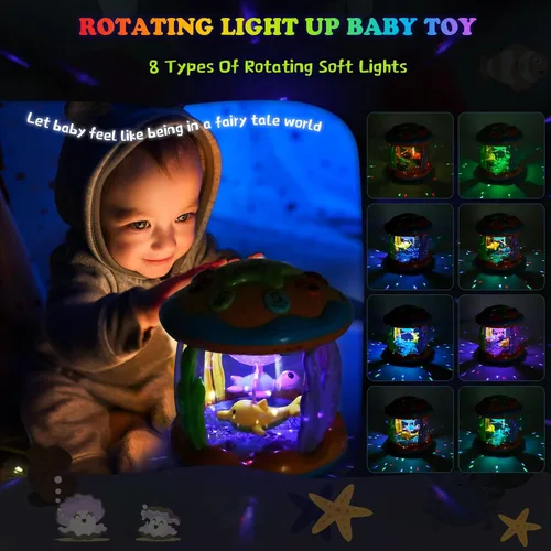 Vista 6 de M SANMERSEN Juguetes para bebés varones de 6-12 meses, juguetes musicales con luces rotatorias del océano para recién nacidos de 0-6 12-18 meses