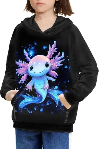 Vista 16 de Ystardream - Sudaderas para niñas adolescentes con bolsillo, sudaderas de manga larga para niños 0 Lindo Axolotl Rosa