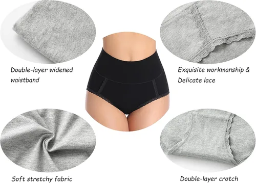 Vista 4 de MISSWHO Cotton High Waisted Soft Womens Underwear Breathable Panties, Multipack