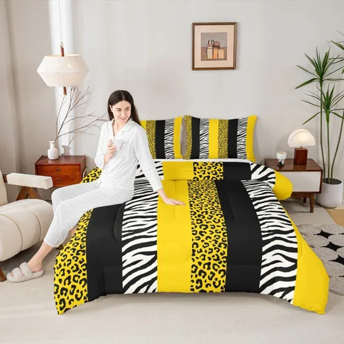 Vista 25 de Juego de edredón con estampado de leopardo para niños, tamaño individual, juego de ropa de cama de moda de piel de guepardo abstracto, decoración
