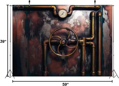 Vista 7 de BELECO Telón de fondo de fotografía Steampunk retro oxidado, de 5 x 3 pies, tubos de vapor de metal viejo, medidor de presión, fondo de máquina