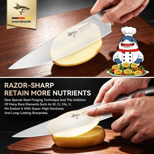 Vista 3 de MAD SHARK Cuchillo de Chef de 8 Pulgadas, Cuchillo de Cocina Profesional con Acero Alemán de Alto Carbono, Ultra Afilado y Mango Ergonómico