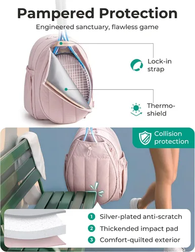 Vista 3 de BAGSMART Bolsa de gimnasio de tenis para mujer, mochila acolchada para Beige