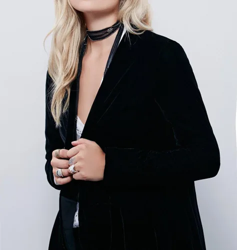 Vista 4 de R. Vivimos - Chaqueta con volados, asimétrica, larga, de terciopelo, informal, para mujer
