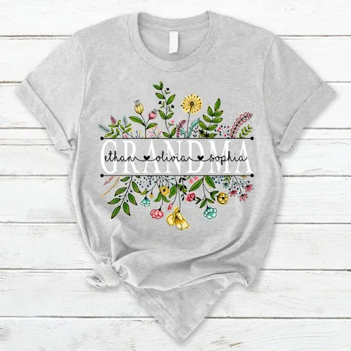 Vista 2 de Custom Mom Mimi and Grandkids Wildflowers Shirt, Customize Grandma Gifts, Gifts for Grandma Nana Gigi Oma Mamaw Yaya