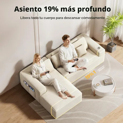 Vista 4 de CAMMOO Sofá seccional modular Cloud de 108 pulgadas en una caja, sofá seccional modular comprimido con asiento profundo, sofás de pana sin Beige