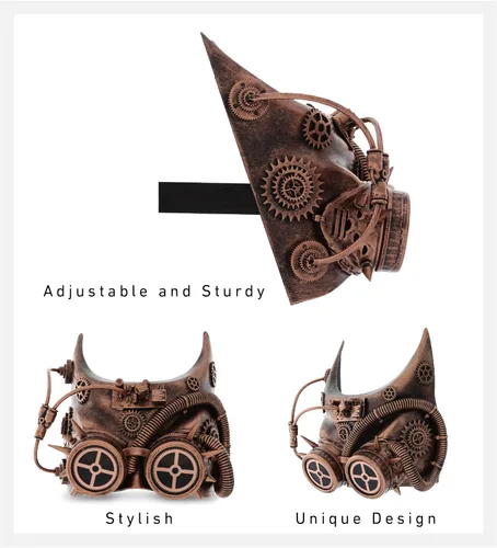 Vista 4 de Attitude Studio Steampunk - Disfraz de media máscara de orejas de murciélago color bronce