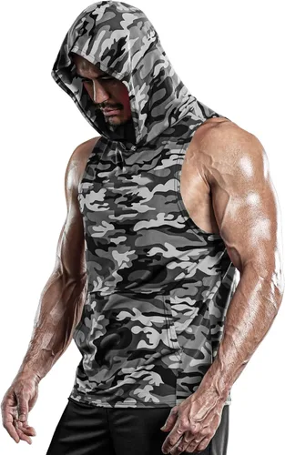 Vista 2 de DRSKIN Paquete de 2 o 1 camiseta sin mangas con capucha para hombre, culturismo, corte muscular, sin mangas, para entrenamiento de gimnasio