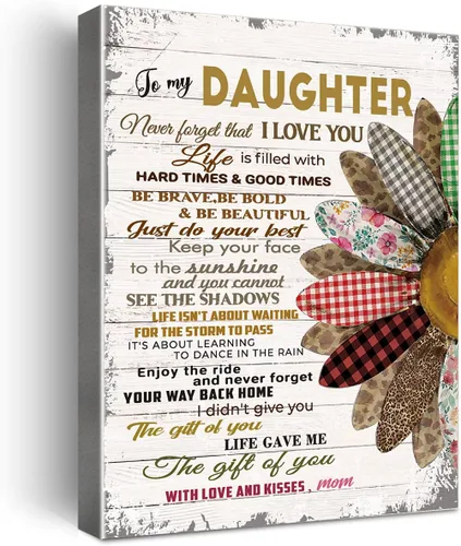 Vista 9 de Wailozco Lienzo colgante con texto en inglés "To My Beautiful Daughter", arte de pared enmarcado para decoración de pared de habitación de hija
