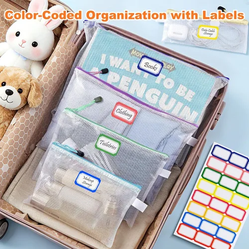 Vista 5 de Bolsas de malla con cremallera: bolsas transparentes con cremallera para aula, organizador y almacenamiento de juegos de mesa de plástico, bolsas