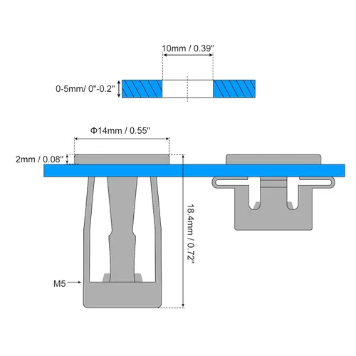 Vista 2 de uxcell Tuercas de gato M5, 5 tuercas roscadas de acero al carbono para metal fino, longitud de 0.724 in