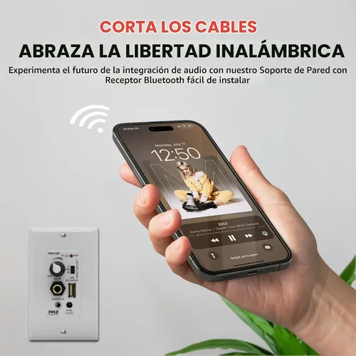 Vista 3 de Pyle Receptor BT Inalámbrico de Pared – Receptor de Control de Audio de 100W para Pared con Amplificador Integrado, Entradas USB/Micrófono/Aux