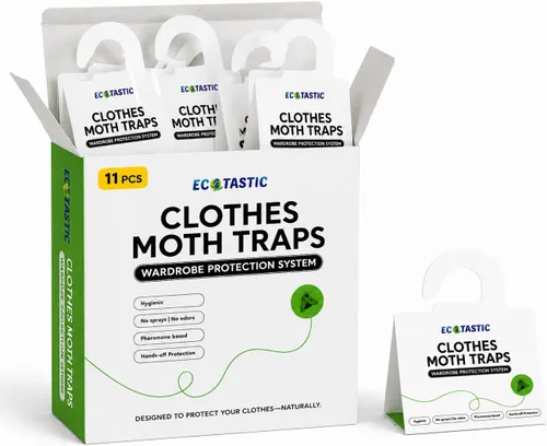 Vista 10 de Trampas para polillas de ropa, 6 unidades, plegables, control de complicaciones ecológico, tecnología de feromonas, bolas de naftalina de armario