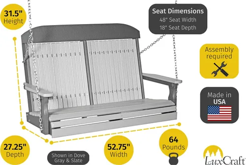 Vista 2 de LuxCraft Columpio clásico de poliéster de 4 pies con respaldo alto, fabricado con plásticos reciclados, fabricado en Estados Unidos (caoba antigua)