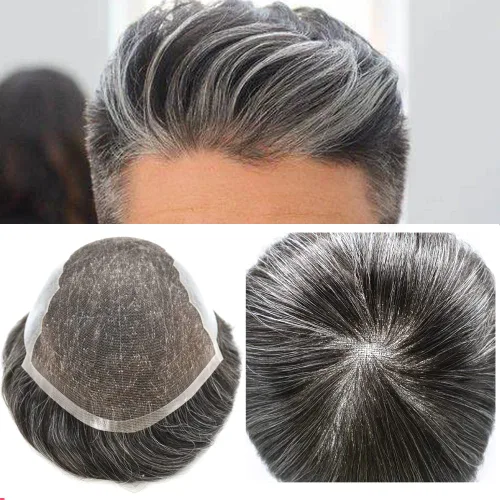 Vista 18 de Mens Toupee Swiss Lace Mens Hair Piece Sistema de reemplazo de cabello para hombres Toupee para hombres Cabello humano nudo blanqueado protesis