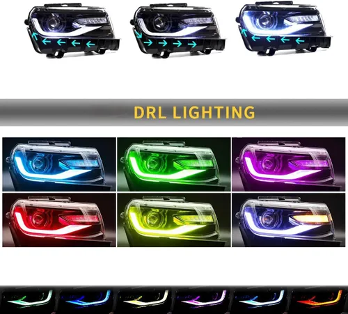 Vista 2 de VLAND Faros Compatibles con Chevy Camaro 5ª Generación 2014 2015, Lente de Doble Luz (No Incluyen Focos, Lados del Conductor y del Pasajero)