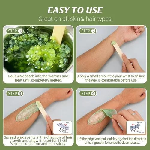 Vista 8 de Cuentas de cera para depilación, bolsa a granel verde de aloe vera Verde - Aloe Vera