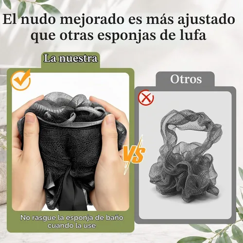 Vista 2 de AmazerBath Esponja de Ducha Loofah Exfoliante para la Espalda, Exfoliante Corporal de Malla Suave de PE con Mango Largo de Madera, Esponja de Baño