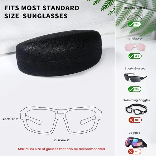 Vista 5 de molshine Funda rígida para gafas de sol, funda clásica grande para lentes de sol, lentes con paño de limpieza, bolsa