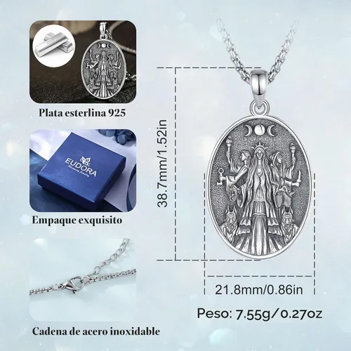 Vista 7 de EUDORA Collar de plata de ley S925 con dije de amuleto de diosa para mujer A01-Medalla Diosa Hécate