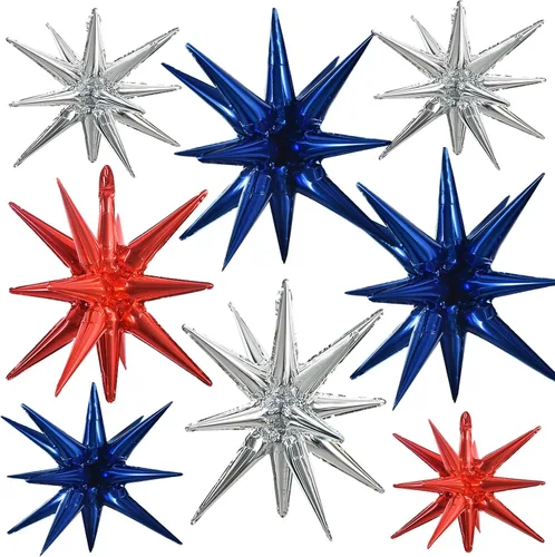 Vista 31 de TONIFUL 4 globos 4D enormes de estrella negra de 22 pulgadas, globos de aluminio de Mylar de estrella explosión para suministros de fiesta, telón