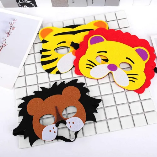 Vista 9 de ShaggyDogz 30 piezas de máscaras de animales de fieltro para niños, suministros para fiestas temáticas de la jungla..