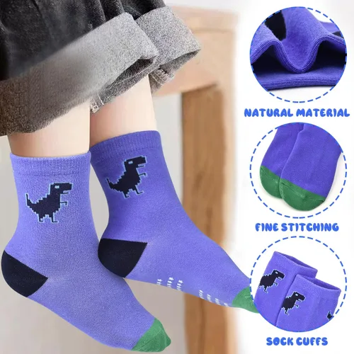 Vista 4 de ELUTONG - Calcetines de agarre para niños, paquete de 12 unidades, antideslizantes, calcetines de tripa para bebés y niños de 1 a 7 años, niños