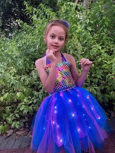 Vista 3 de Kakalver Mermaid Costume for Girls Mermaid Dress LED Light Up for Mermaid Birthday Decorations Halloween Dress Up Gifts