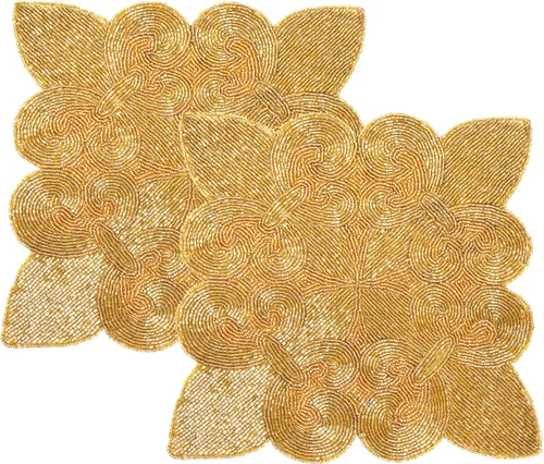 Vista 21 de Manteles individuales de 13 pulgadas con cuentas redondas para mesa de comedor - Manteles decorativos con cuentas de vidrio y respaldo de algodón