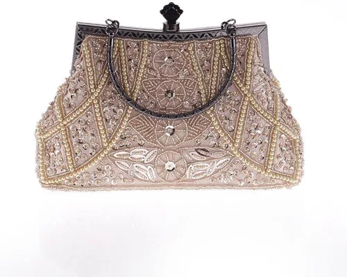 Vista 3 de AIJUN Bolso de mano de noche con lentejuelas y cuentas vintage grande para boda, cóctel, fiesta, graduación, bolso de los años 20, Talla estándar