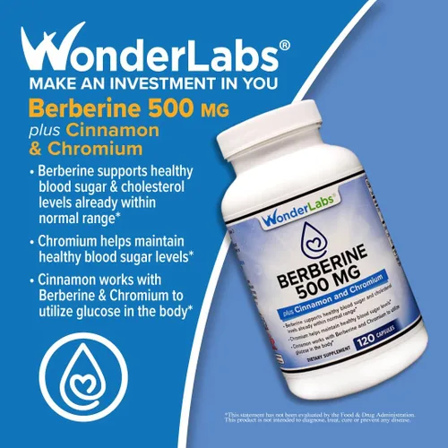 Vista 4 de Wonder Laboratories Berberina HCL 1,500 mg + mantenimiento de canela, cromo y bioperina para glucosa, corazón y salud del sistema inmunológico Sin