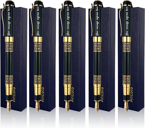 Vista 11 de Ancolo Plumas estilográficas personalizadas, punta mediana, juego de 5 unidades con caja de regalo para bolígrafo, bonito regalo de recuerdo, Plumas