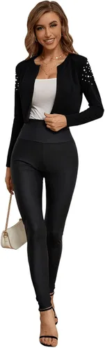 Vista 5 de SweatyRocks Elegante suéter de manga larga con cuentas y frente abierto para mujer